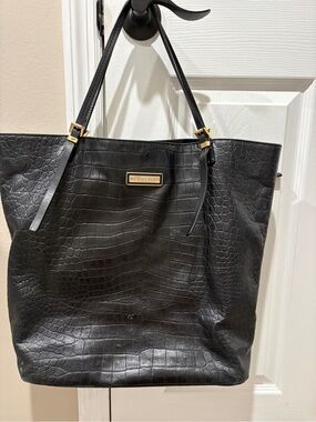 Michael Kors Black Croc-Embossed Tote with Gold Interior Accents